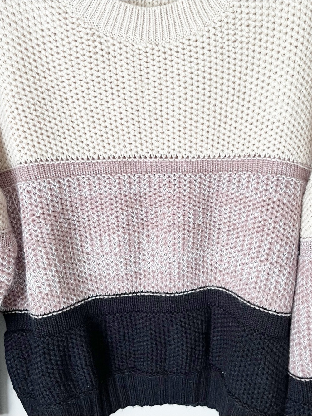 Oversized Slouchy Colorblock Crewneck Sweater - Pink, Cream & Black- Size Medium - Picture 3 of 9